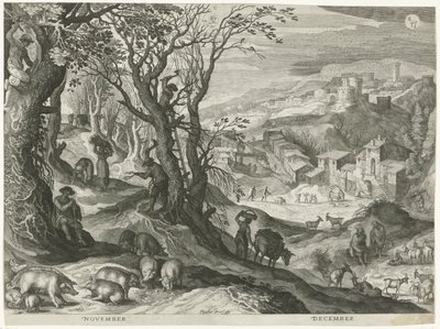 11月と12月 六つのイタリア風景における十二ヶ月（シリーズタイトル） 作： Egidius  Sadeler (II)