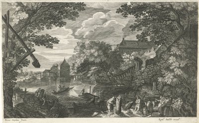 漁師と労働者のいる川の風景 ボヘミアの八つの風景（連載タイトル） 作： Egidius  Sadeler (II)