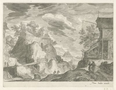 旅館と家屋のある岩の多い風景 チロルの山の風景（連載タイトル） 作： Egidius  Sadeler (II)