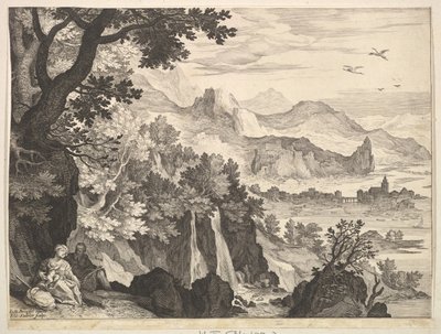 残りはエジプトへの飛行中の山岳風景.nd 作： Aegidius Sadeler II