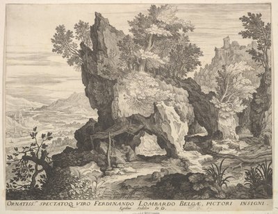 聖ジェロームの岩の多い風景。 作： Aegidius Sadeler II