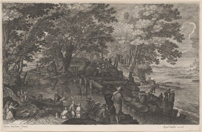 島の水車小屋の漁師 作： Aegidius Sadeler II after Pieter Stevens