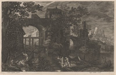 要塞橋付近の夜釣り 作： Aegidius Sadeler II after Pieter Stevens