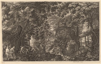 ダック ハンターと川の風景 作： Aegidius Sadeler II after Pieter Stevens