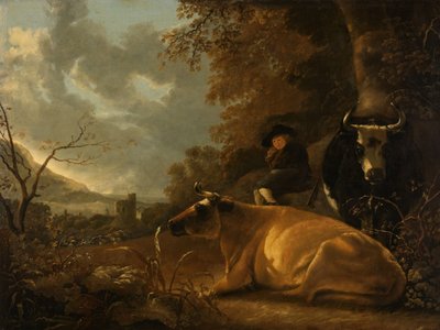 牛と若い牧夫のいる風景 作： Aelbert Cuyp (manner of)