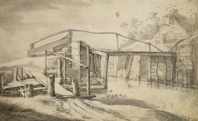 干拓地では、1644年（紙に鉛筆、チョーク、筆） 作： Aelbert Cuyp