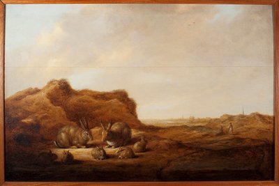 うさぎのいる風景 アルベール（アエルベルトまたはアエルブレヒト）・カイプ（1620-1691）による絵画 1641-1642年 薄暗い。44x67 cm ゲネス、ストラーダ・ヌオーヴァ美術館（元ロッソ宮殿 作： Aelbert Cuyp