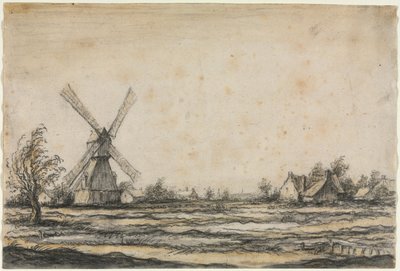 農場近くの風車のある風景、1642-1644年。 作： Aelbert Cuyp