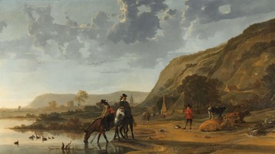 ライダーのいる川の風景 ライダーが馬に水をやるナイメーヘン近くの川の風景 作： Aelbert Cuyp