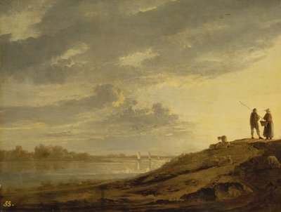 川に沈む夕日、1650年代（パネル） 作： Aelbert Cuyp