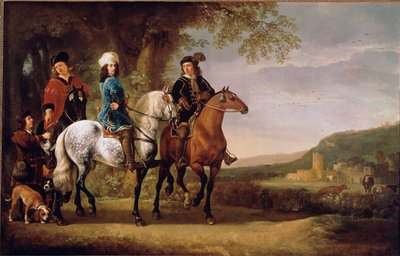 オランダの貴族たちは馬に乗って歩く。アルベール（アエルベルトまたはアエルブレヒト）・カイプ（1620-1691）の絵画 17世紀 日119x152.5 cm パリ、ルーヴル美術館 作： Aelbert Cuyp