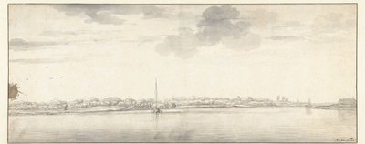 穏やかな海に船が浮かぶ広大な川の景色 作： Aelbert Cuyp