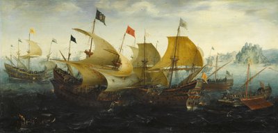 カディスの戦い (オランダとイギリスの船がスペインの無敵艦隊を攻撃) 作： Aert Anthonisz