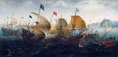 カディスの海戦（オランダ船とイギリス船がスペイン艦隊を攻撃） 作： アールト・アントニズーン