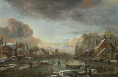 夕方の町のそばの凍った川 1665年頃 作： Aert van der Neer