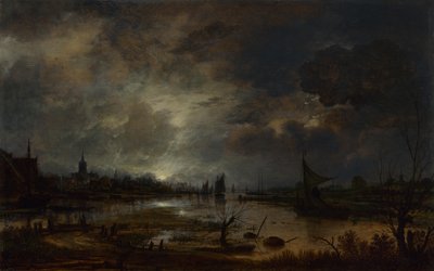月明かりに照らされた町の近くの川（1645年頃 作： Aert van der Neer