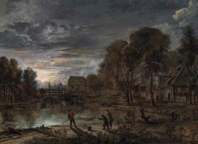 漁師のいる夜の風景。 作： Aert van der Neer