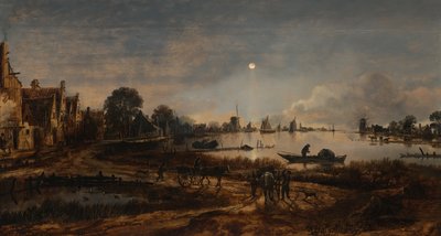 月明かりに照らされた川の風景、1645年頃 作： Aert van der Neer