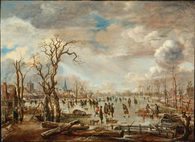 氷の喜びのある冬の風景、c。 1655 作： Aert van der Neer