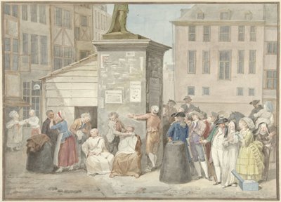 1787 年 10 月 20 日、ベルギーの革命中の修道士と修道女のいる広場 作： Aert Schouman (signed by artist)