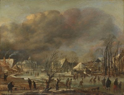 教会と農家のある冬景色 作： Aert van der Neer (manner of)