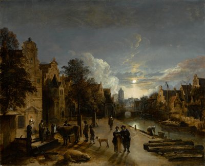 月光の運河の情景、1660 年代頃（キャンバスに油彩） 作： Aert van der Neer