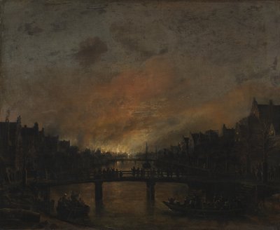 夜のアムステルダムでの火災 作： Aert van der Neer