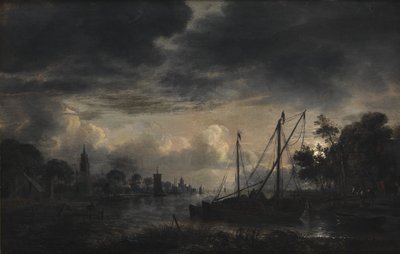 月明かりの川の風景 作： Aert van der Neer
