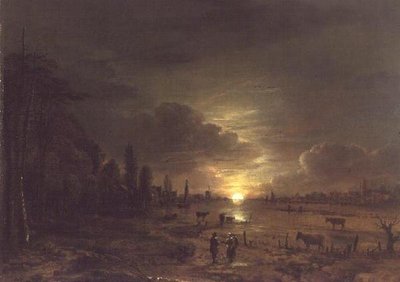月の出ている川の風景 作： Aert van der Neer