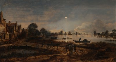 リバー ビュー バイ ムーンライト 月明かりの風景 作： Aert van der Neer