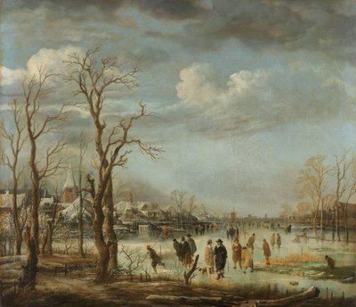 冬の川の眺め、1630-60 作： Aert van der Neer