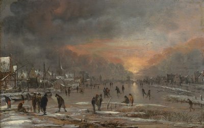 凍った川でのスポーツ、おそらくおよそ。 1660年。 作： Aert van der Neer