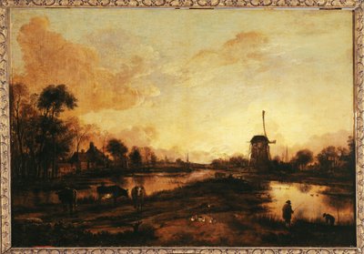 イッセルの夕日、1645年頃（油彩） 作： Aert van der Neer