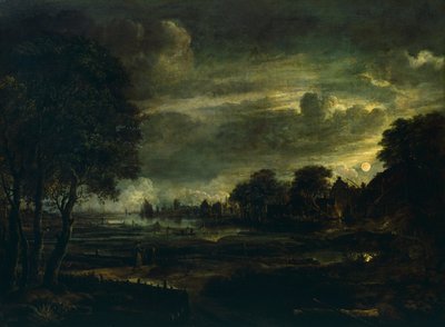 Aert van der Neer（1603-1677）による月明かりの村 作： Aert van der Neer
