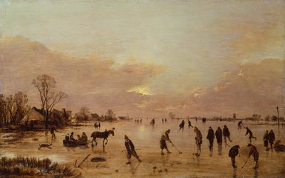 夕焼けの冬景色（キャンバスに油彩） 作： Aert van der Neer