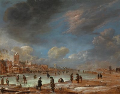 コルフ奏者のいる街の冬景色 作： Aert van der Neer