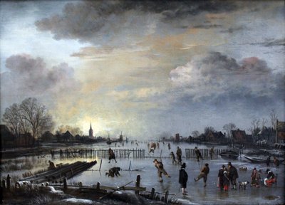 スケーターのいる冬の風景 作： Aert van der Neer