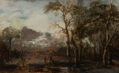 狩人のいる森の風景 作： Aert van der Neer