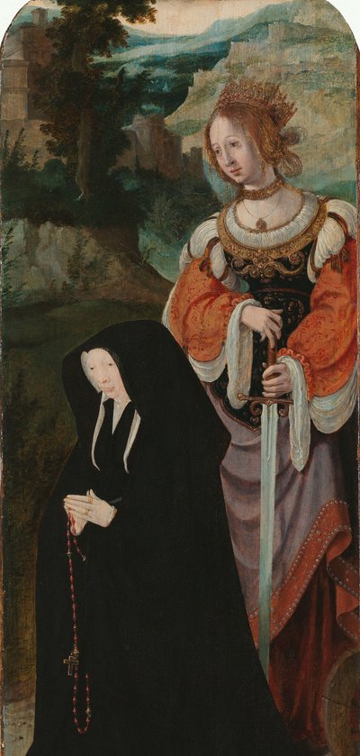 ラザロの復活 女性の提供者と聖キャサリンとトリプティクの内側右翼 作： Aertgen Claesz van Leyden (attributed to)