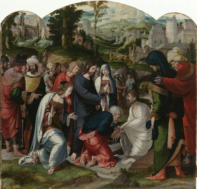 ラザロの復活、三連祭壇画の中央パネル、1530年頃 作： Aertgen Claesz van Leyden