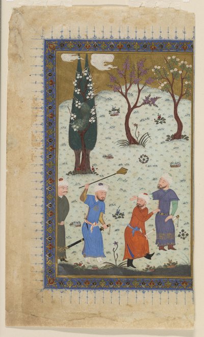 従者に囲まれた王子、1425-30 作： Afghan School