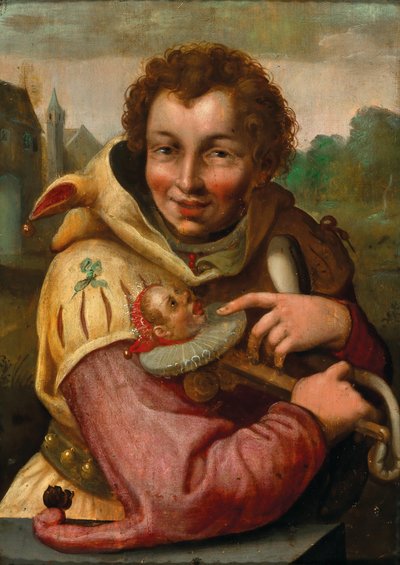 ゴルツィウスに倣ってマロットを持つジェスター 作： after Hendrik Goltzius