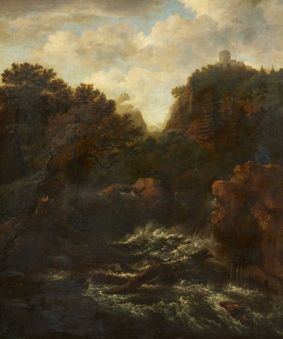 滝のある山の風景 作： ヤコブファンルイスダールの後