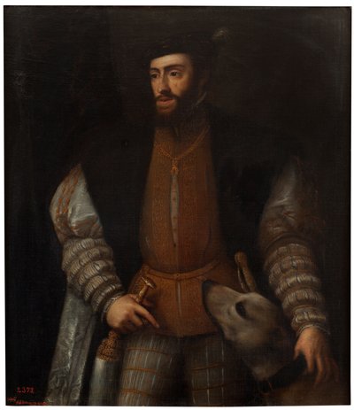 スペイン語  El emperador Carlos V con un perro シャルル5世と犬 作： after Titian