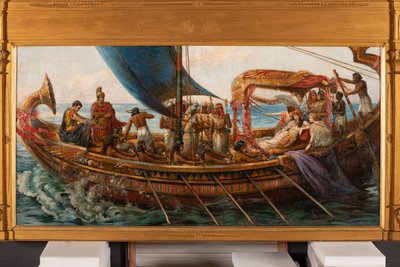 アクティウムの戦いからのアントニーとクレオパトラの飛行、1897年頃（キャンバスに油彩） 作： Agnes Pringle