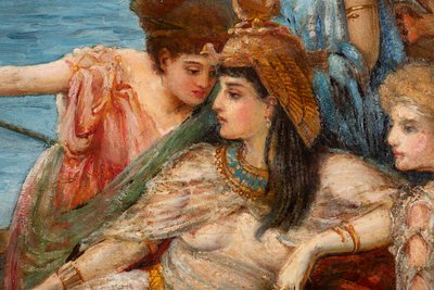 アクティウムの戦いからのアントニーとクレオパトラの飛行、1897年頃（キャンバスに油彩） 作： Agnes Pringle