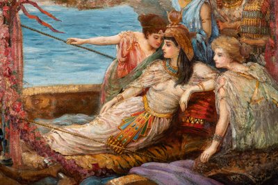 アクティウムの戦いからのアントニーとクレオパトラの飛行、1897年頃（キャンバスに油彩） 作： Agnes Pringle