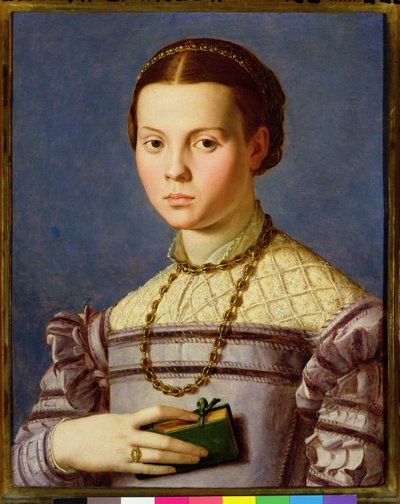 本を持っている少女の肖像c.1545（パネル上のテンペラ） 作： Agnolo Bronzino