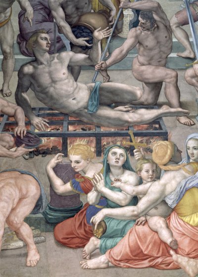 聖ローレンスの殉教、格子鉄のフレスコ画の聖ローレンスの詳細 作： Agnolo Bronzino
