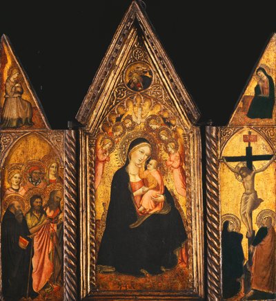 マドンナと天使が即位した子供がいる携帯用三連祭壇画 作： Agnolo Gaddi